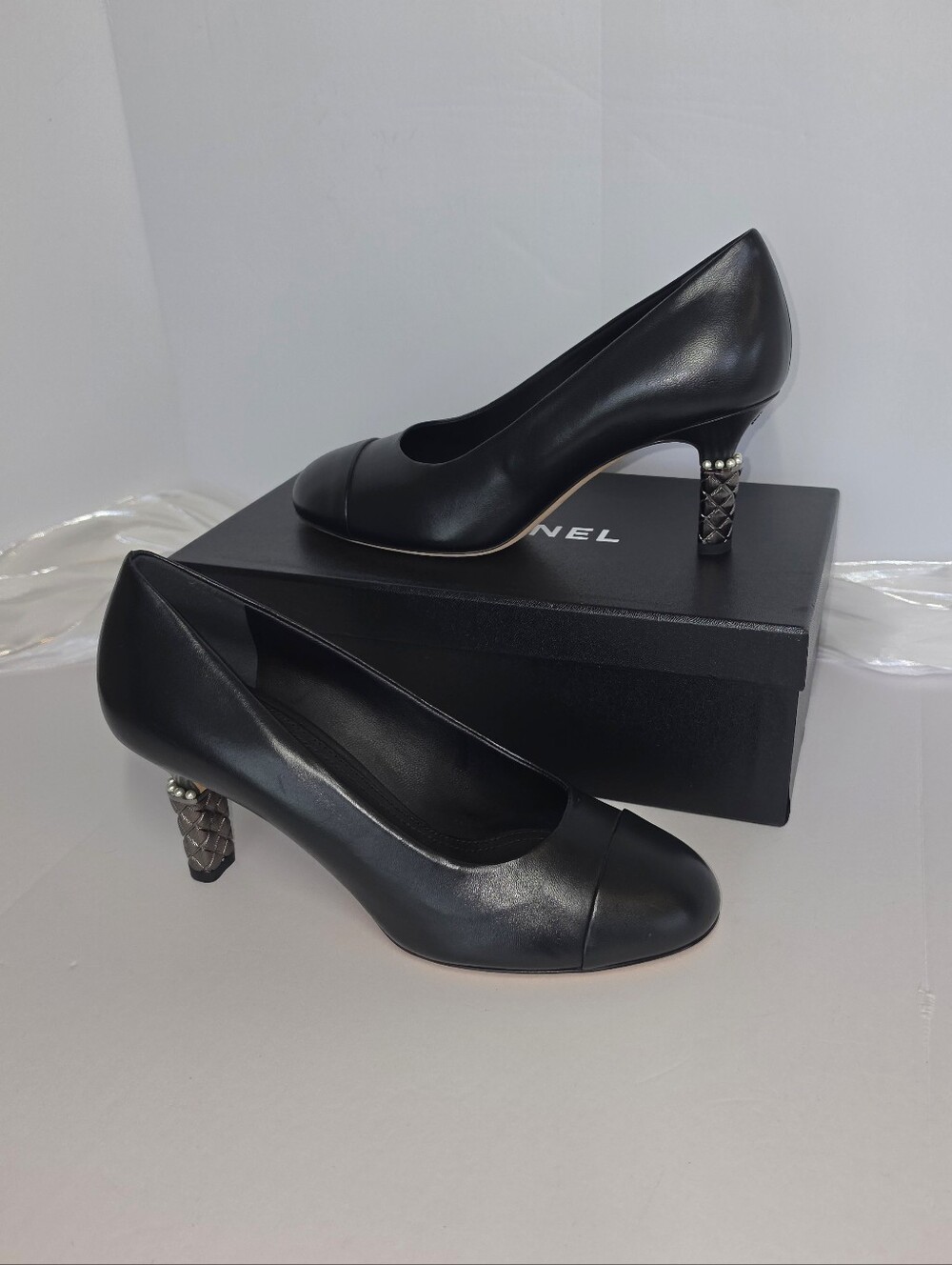 Chanel Black Leather 3" Heel Pumps